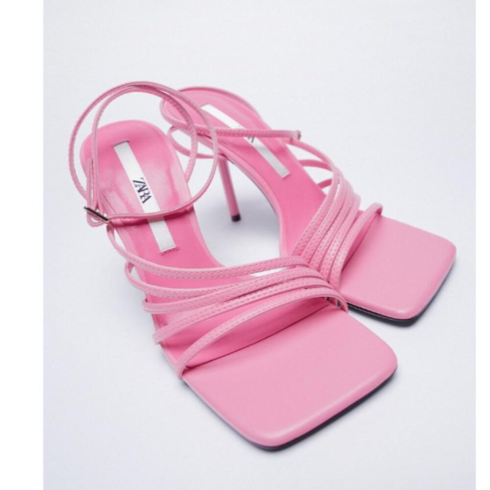 Zara Heeled Sandals with Thin Straps Pink